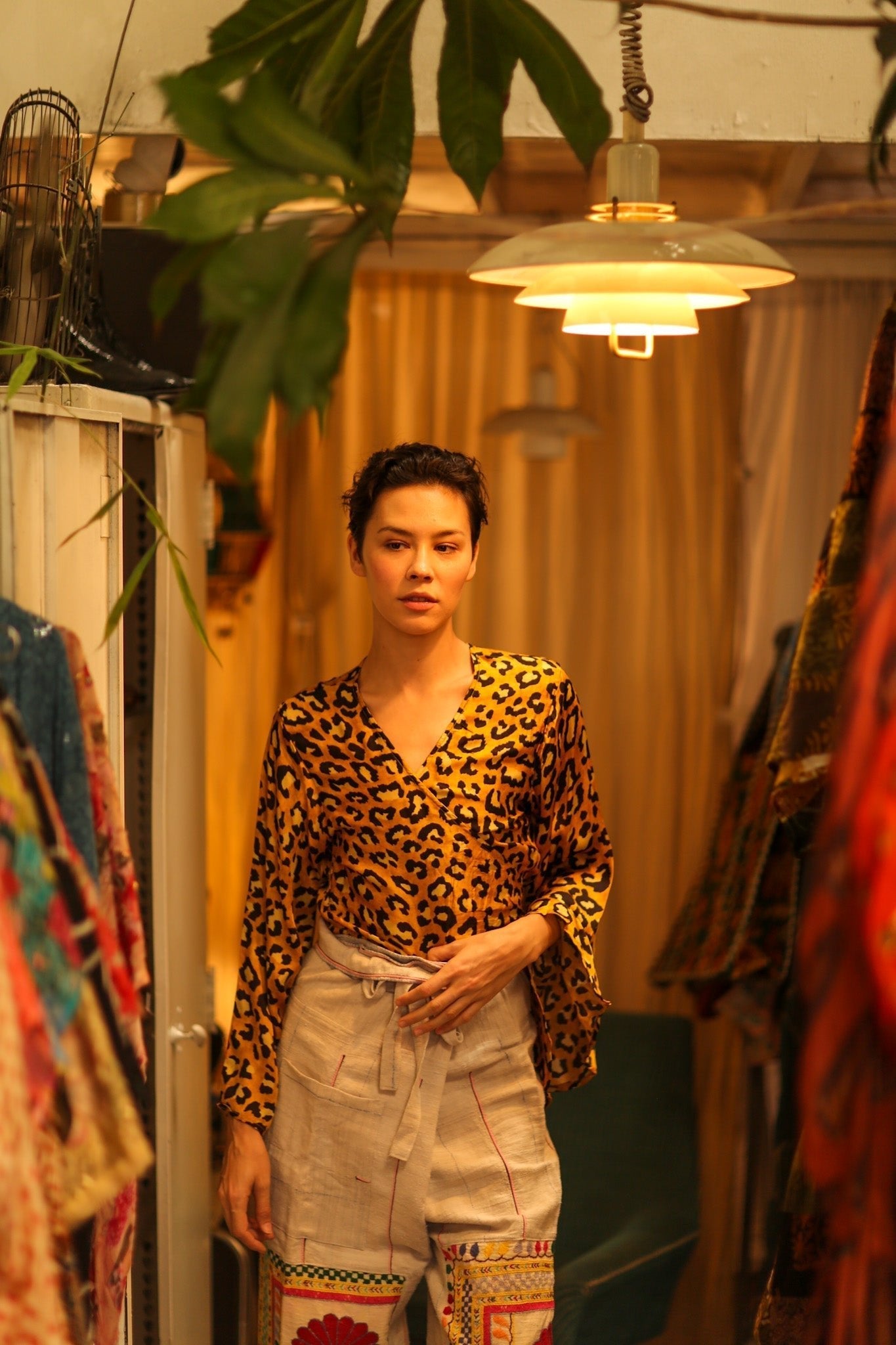 SILK WRAP TOP AURELIA DARK YELLOW LEOPARD - MOMO STUDIO BERLIN - Berlin Concept Store - sustainable & ethical fashion