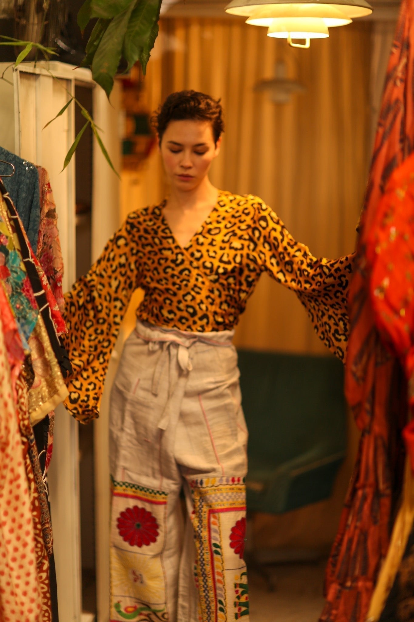 SILK WRAP TOP AURELIA DARK YELLOW LEOPARD - MOMO STUDIO BERLIN - Berlin Concept Store - sustainable & ethical fashion