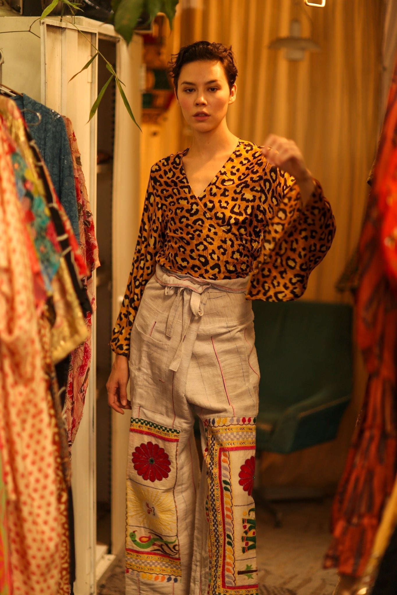 SILK WRAP TOP AURELIA DARK YELLOW LEOPARD - MOMO STUDIO BERLIN - Berlin Concept Store - sustainable & ethical fashion