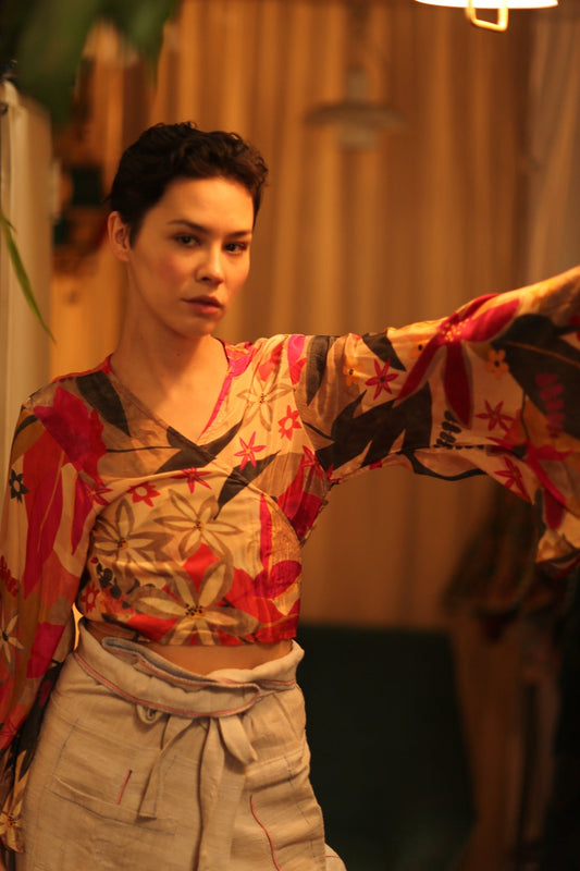 SILK WRAP TOP AURELIA FLOWERS BLOOM - MOMO STUDIO BERLIN - Berlin Concept Store - sustainable & ethical fashion