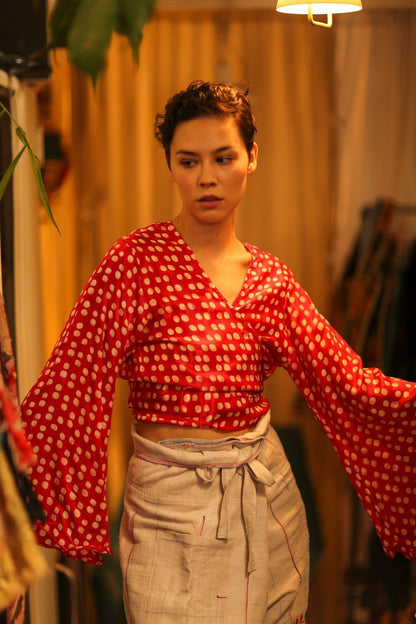 SILK WRAP TOP AURELIA RED DOT - MOMO STUDIO BERLIN - Berlin Concept Store - sustainable & ethical fashion