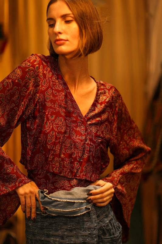 SILK WRAP TOP AURELIA RED WINE - MOMO STUDIO BERLIN - Berlin Concept Store - sustainable & ethical fashion