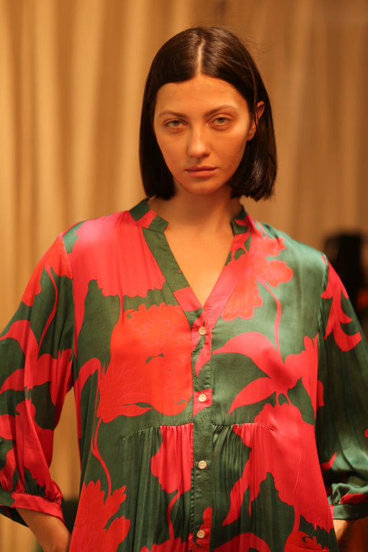SUSIE SILK DRESS PINK VINES - MOMO STUDIO BERLIN - Berlin Concept Store - sustainable & ethical fashion