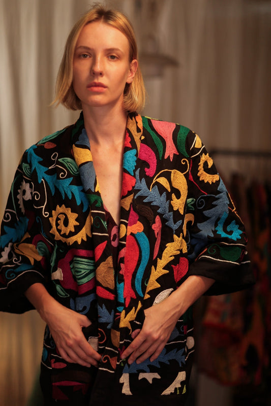 SUZANI SHORT KIMONO JACKET MONTY BLACKBOARD - MOMO STUDIO BERLIN - Berlin Concept Store - sustainable & ethical fashion