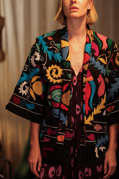 SUZANI SHORT KIMONO JACKET MONTY BLACKBOARD - MOMO STUDIO BERLIN - Berlin Concept Store - sustainable & ethical fashion