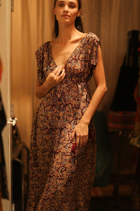 VICTORIA SILK DRESS PAISLEY BURGUNDY - MOMO STUDIO BERLIN - Berlin Concept Store - sustainable & ethical fashion