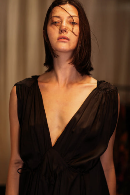 VICTORIA SILK DRESS PITCH BLACK - MOMO STUDIO BERLIN - Berlin Concept Store - sustainable & ethical fashion