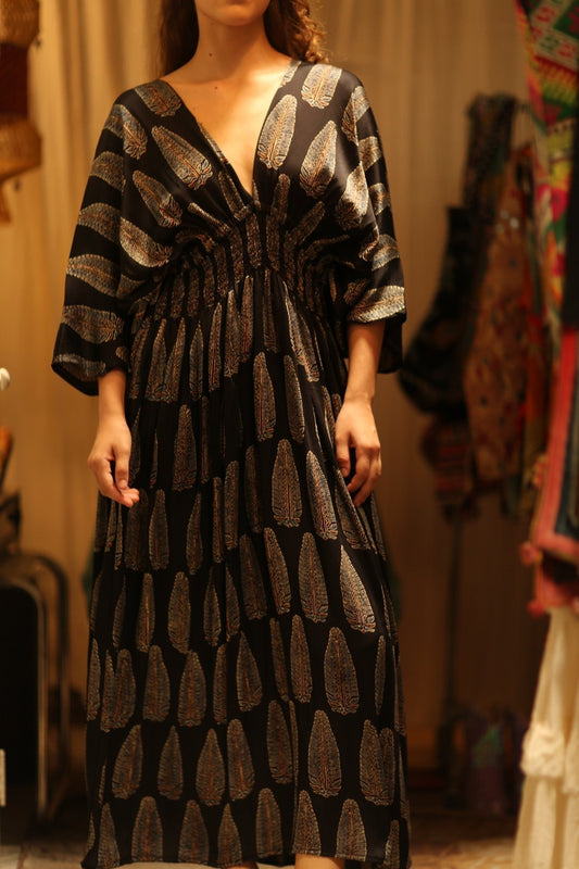 ZURI SILK DRESS BLACK FEATHER - MOMO STUDIO BERLIN - Berlin Concept Store - sustainable & ethical fashion