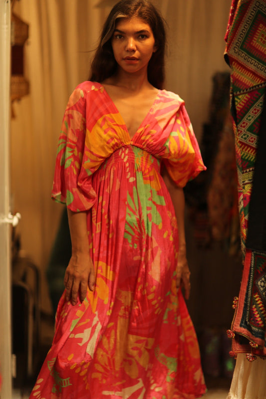 ZURI SILK DRESS PINK JUNGLE - MOMO STUDIO BERLIN - Berlin Concept Store - sustainable & ethical fashion