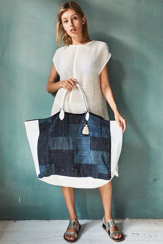 Indigo Hemp Patchwork Bag Dual