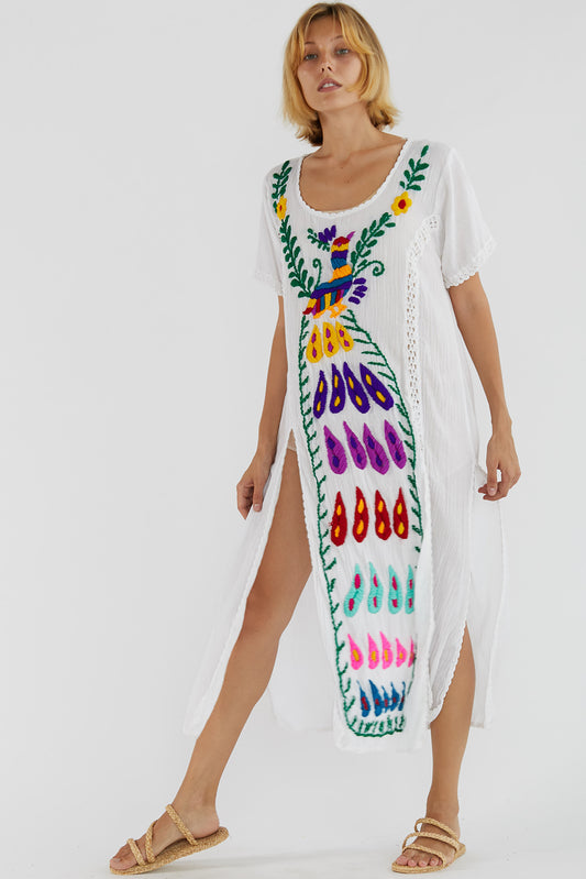 Hand Embroidered Bohemian Love Kaftan Feather Aerin