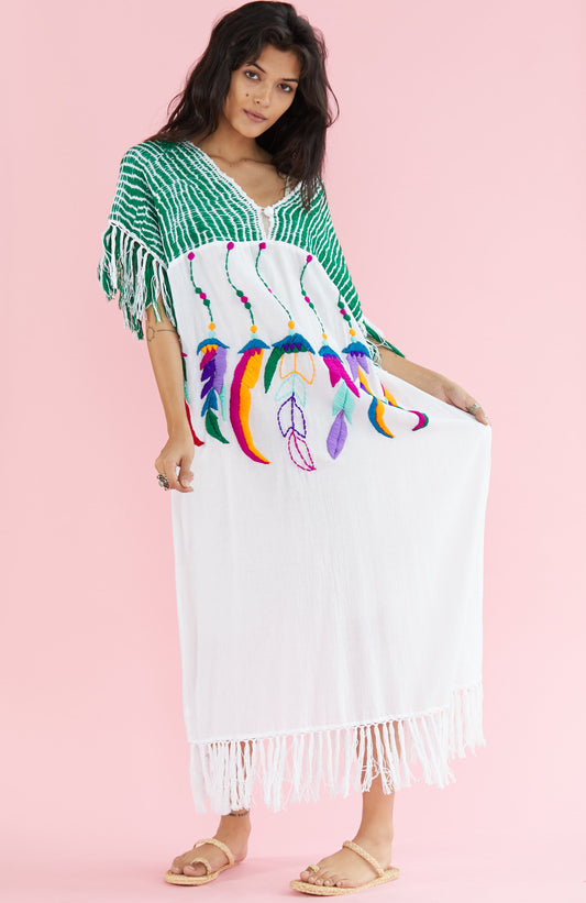Embroidered Feather Kaftan Mulee