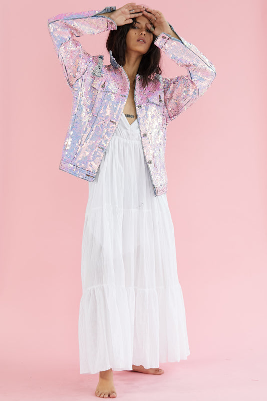 Pink Sequin Denim Jacket Demi
