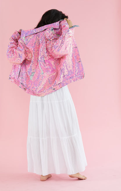 Pink Sequin Denim Jacket Demi
