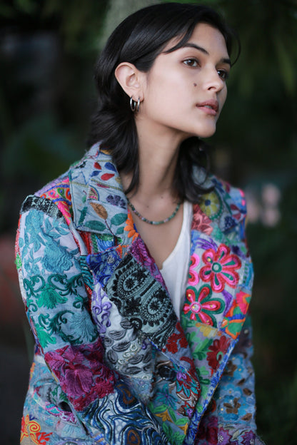 MOMO Anthropologie Embroidered Patchwork Jacket Blazer Frida