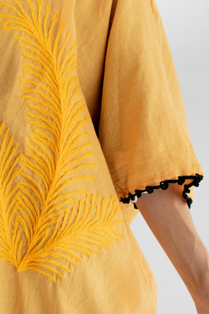 Hoodie Embroidered Kaftan Yellow