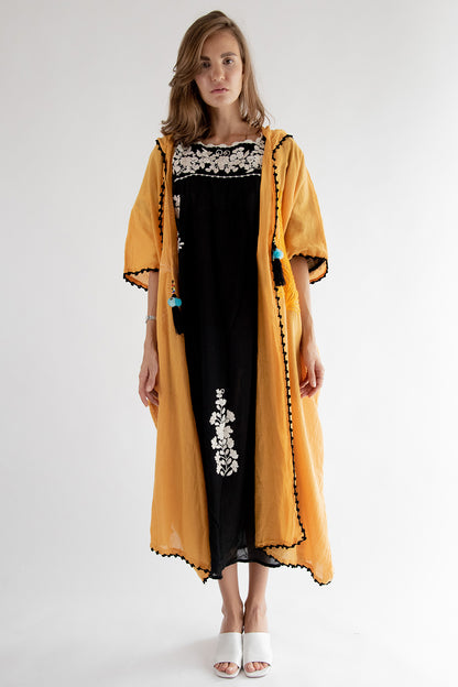 Hoodie Embroidered Kaftan Yellow