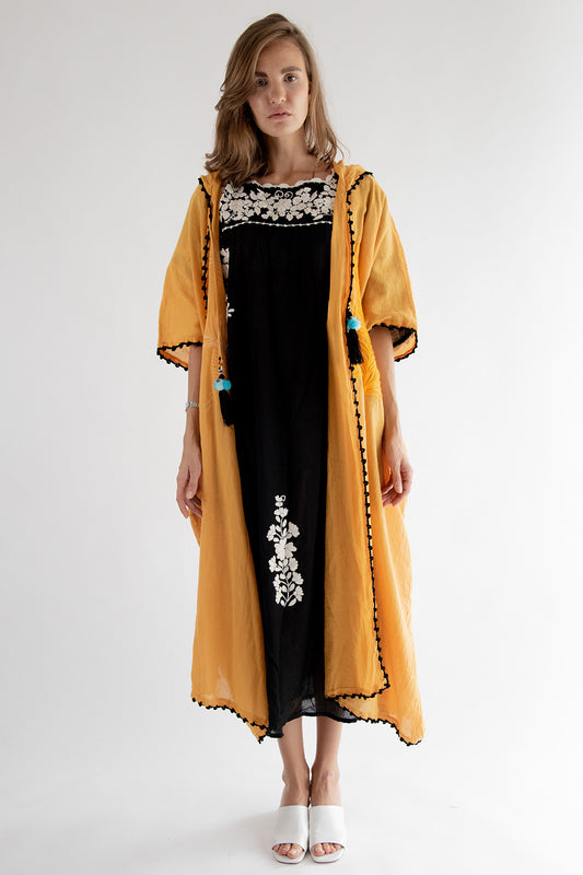 Hoodie Embroidered Kaftan Yellow