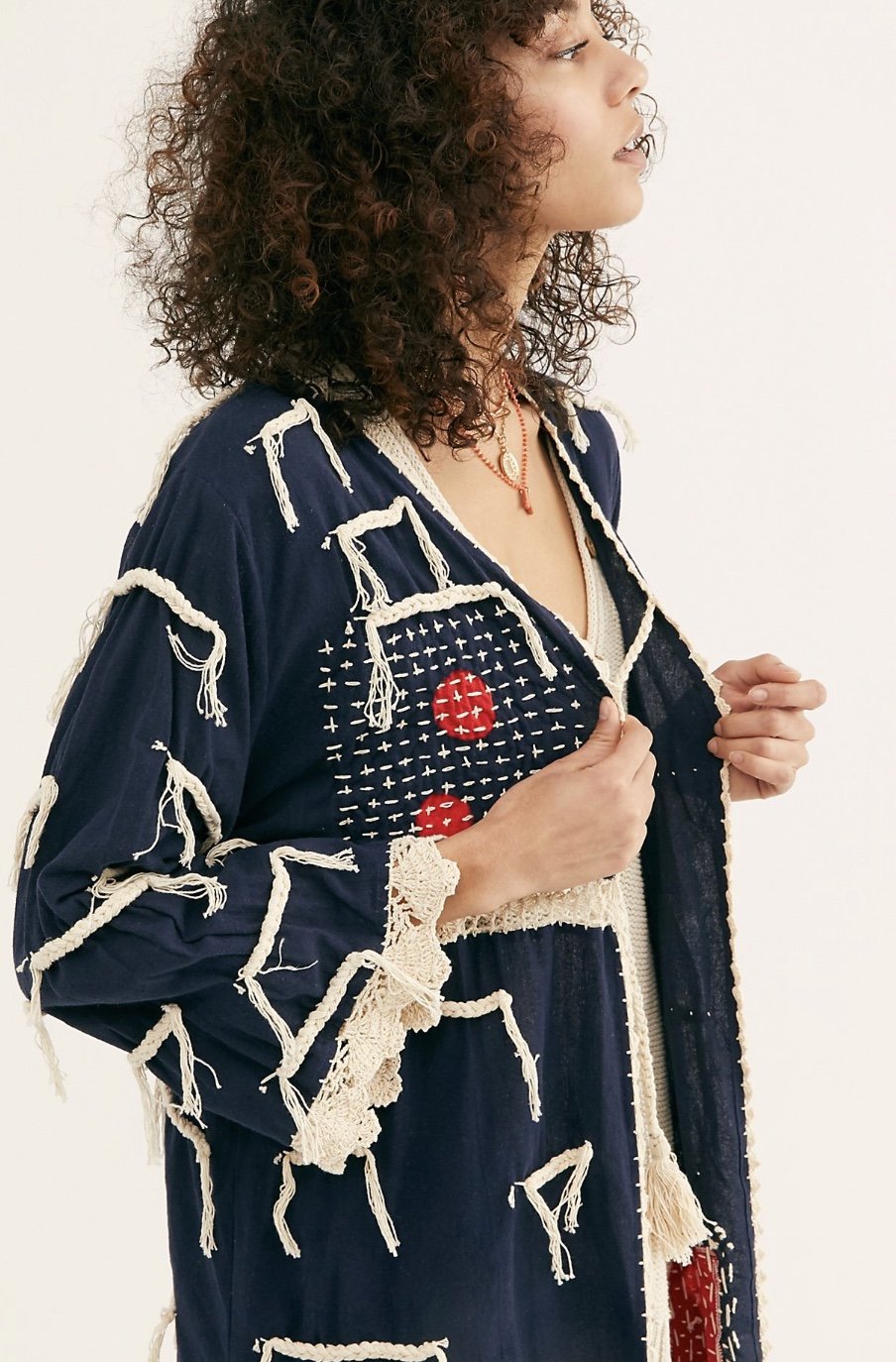 MOMO FREE PEOPLE Amelia Crochet Fringe Kimono