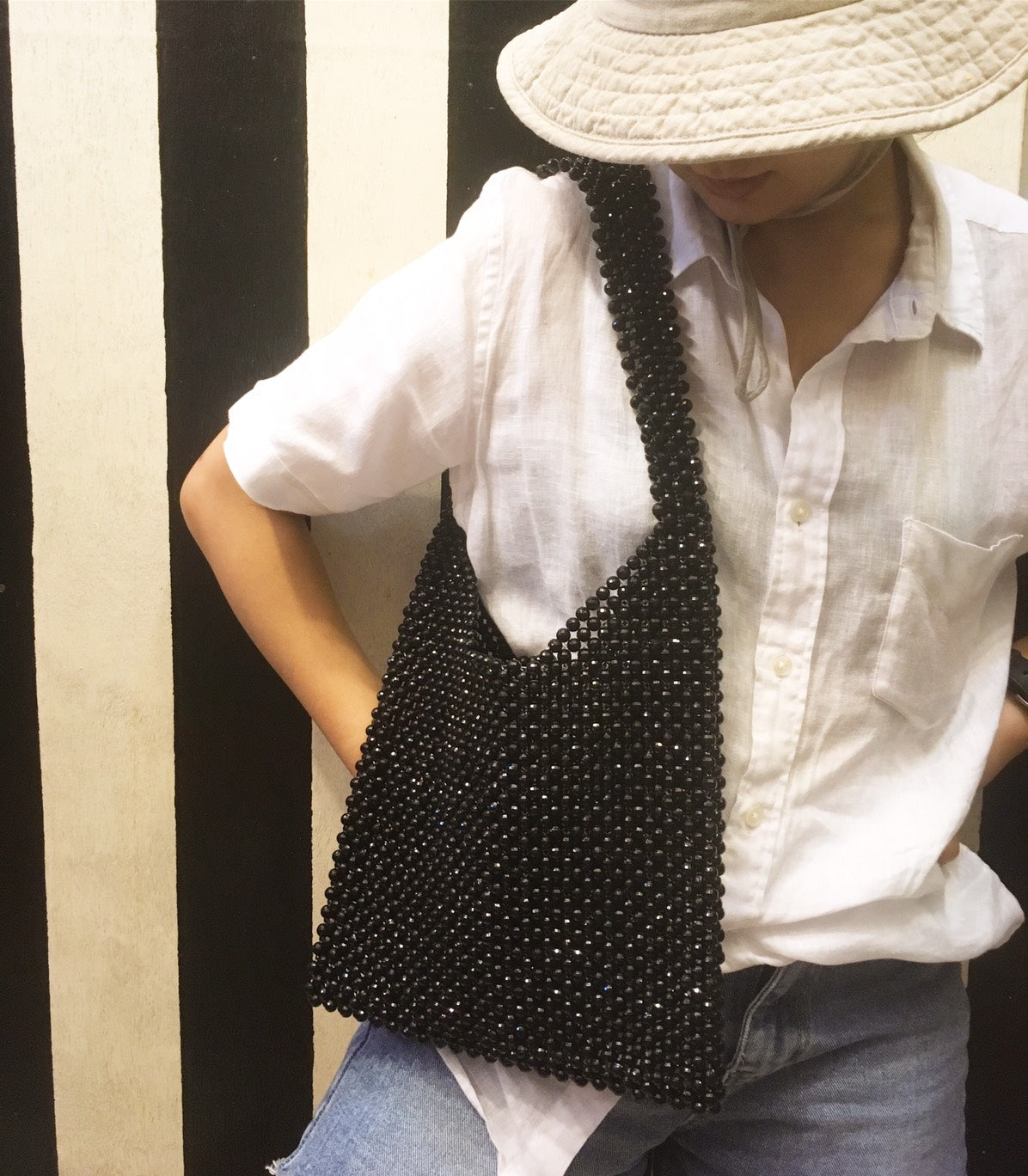 Beaded Shoulder Tote Bag Style Director Choice Mie