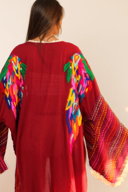 BILA ANGEL WING EMBROIDERED KIMONO DUSTER - sustainably made MOMO NEW YORK sustainable clothing, Embroidered Kimono slow fashion