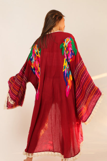 BILA ANGEL WING EMBROIDERED KIMONO DUSTER - sustainably made MOMO NEW YORK sustainable clothing, Embroidered Kimono slow fashion