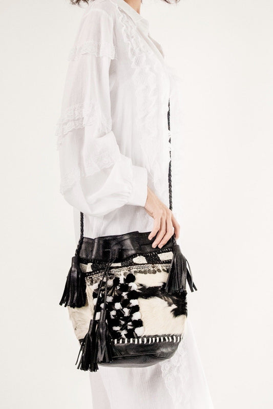 BLACK BOHO BUCKET BAG JANE MOMO NEW YORK