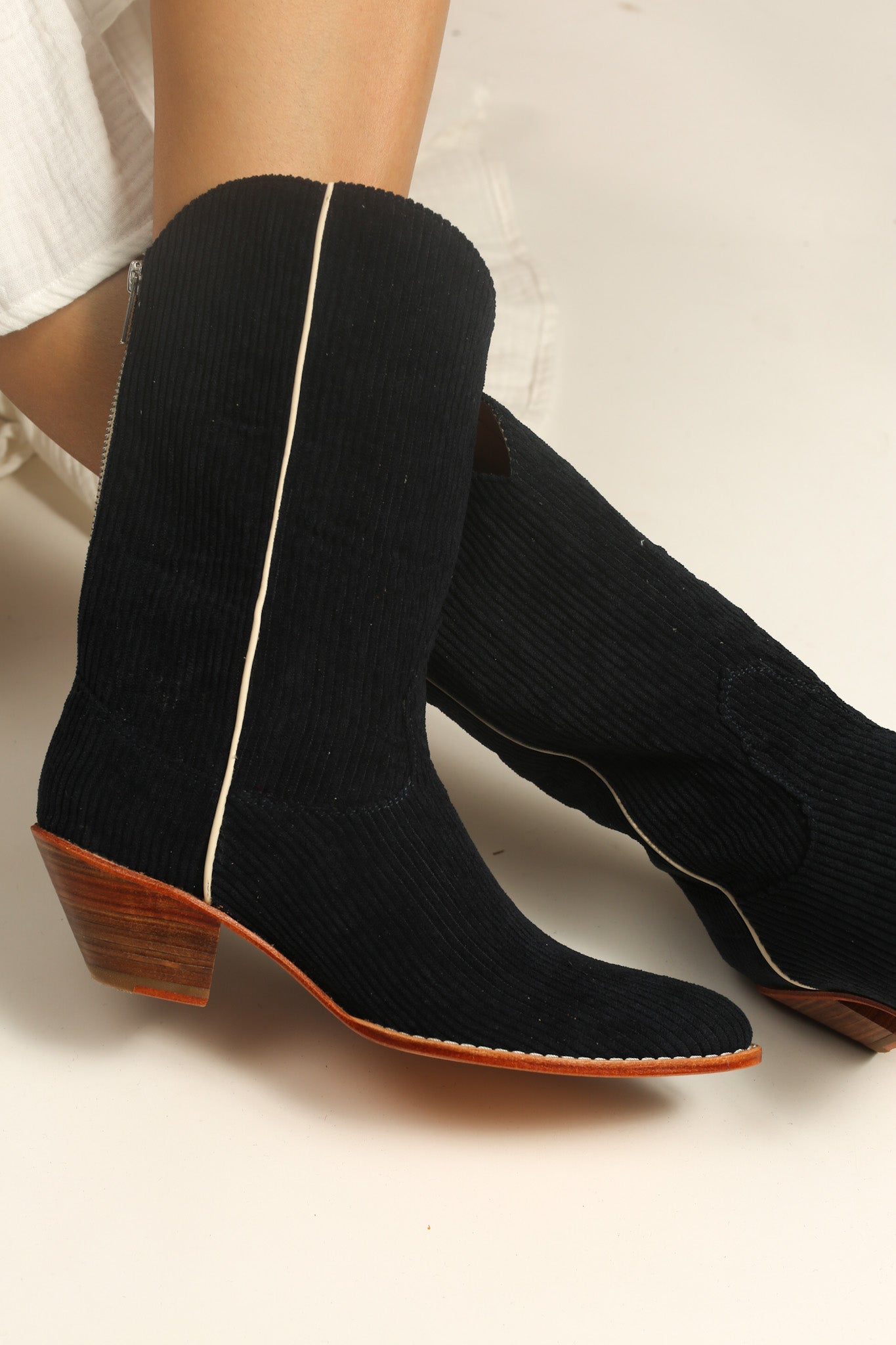 BLACK CORDUROY BOOTS MOLINA - sustainably made MOMO NEW YORK sustainable clothing, boots slow fashion