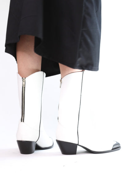 BLACK WHITE CLEAN COWBOY BOOTS CHARLY - MOMO NEW YORK