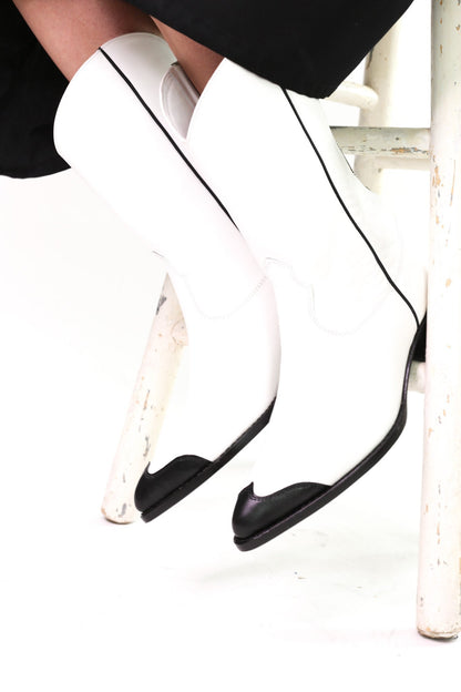 BLACK WHITE CLEAN COWBOY BOOTS CHARLY - MOMO NEW YORK