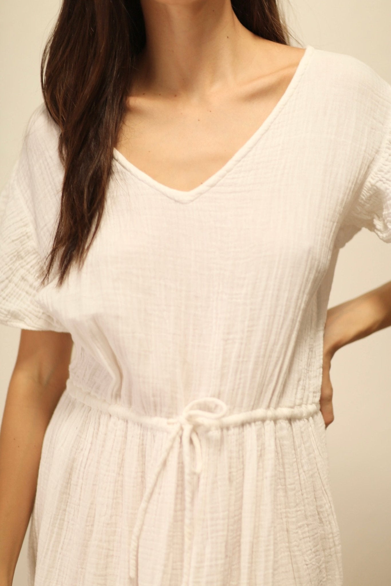 CASSANDRA WHITE DRESS 100% COTTON - BANGKOK TAILOR CLOTHING STORE - HANDMADE CLOTHING