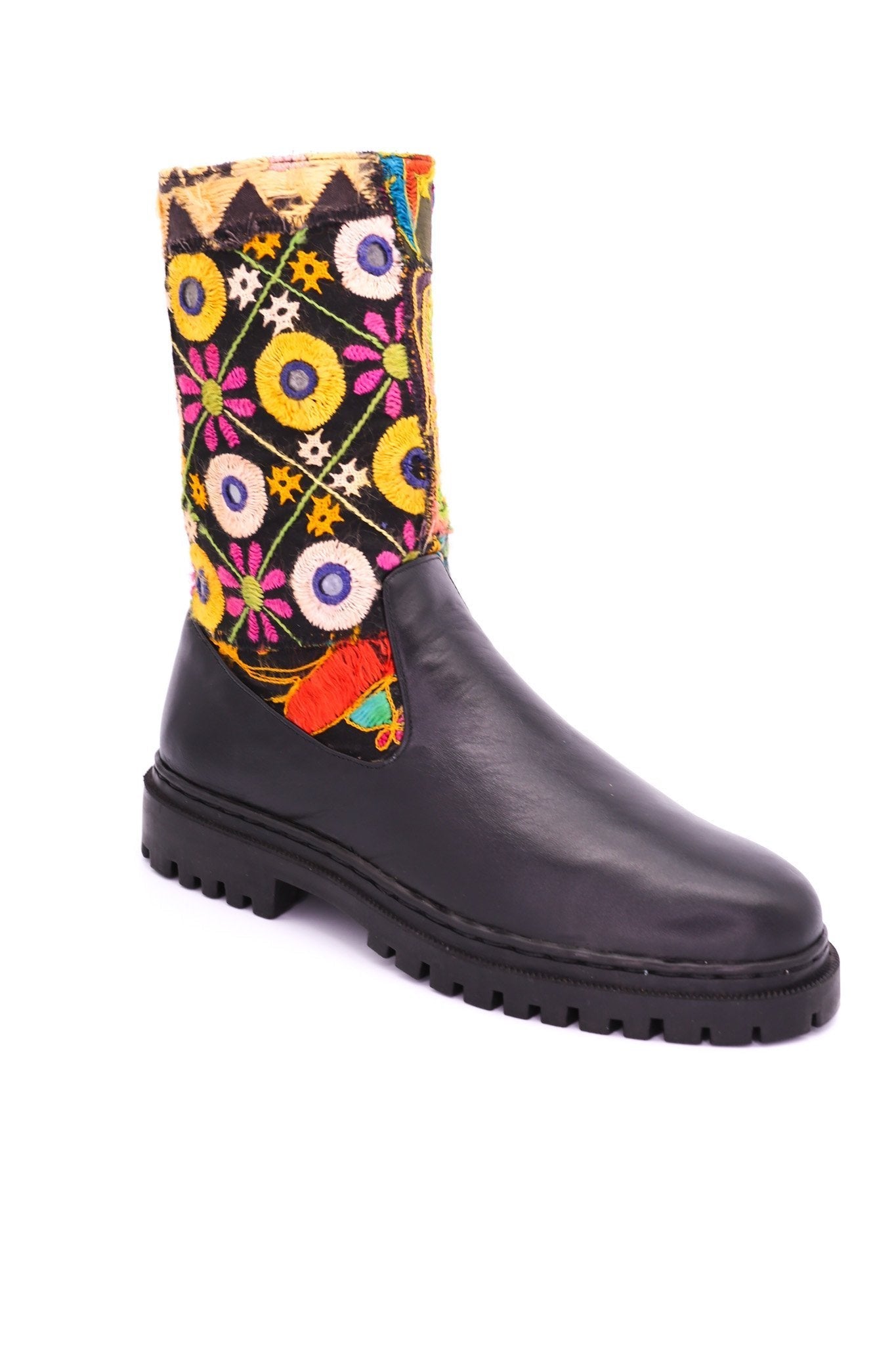 CHUNKY BOOTS EMBROIDERED PATCHWORK FREJA - sustainably made MOMO NEW YORK sustainable clothing, boots slow fashion