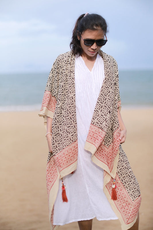 COTTON BLOCK PRINT CARDIGAN ANIKA MOMO NEW YORK