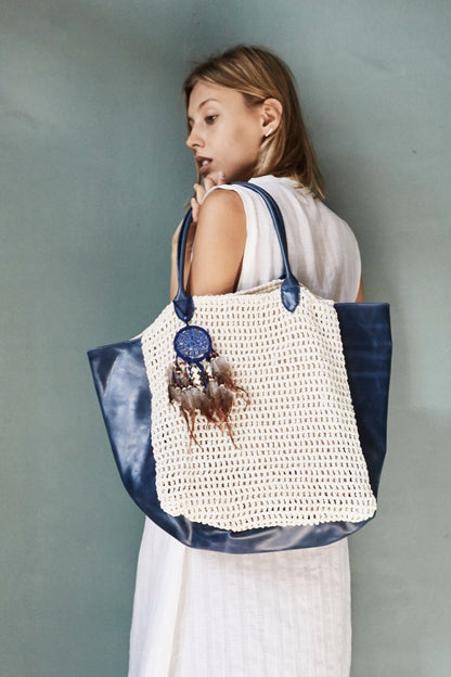 CROCHET ACE BAG - Blue/White MOMO NEW YORK