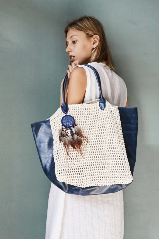 CROCHET ACE BAG - Blue/White MOMO NEW YORK