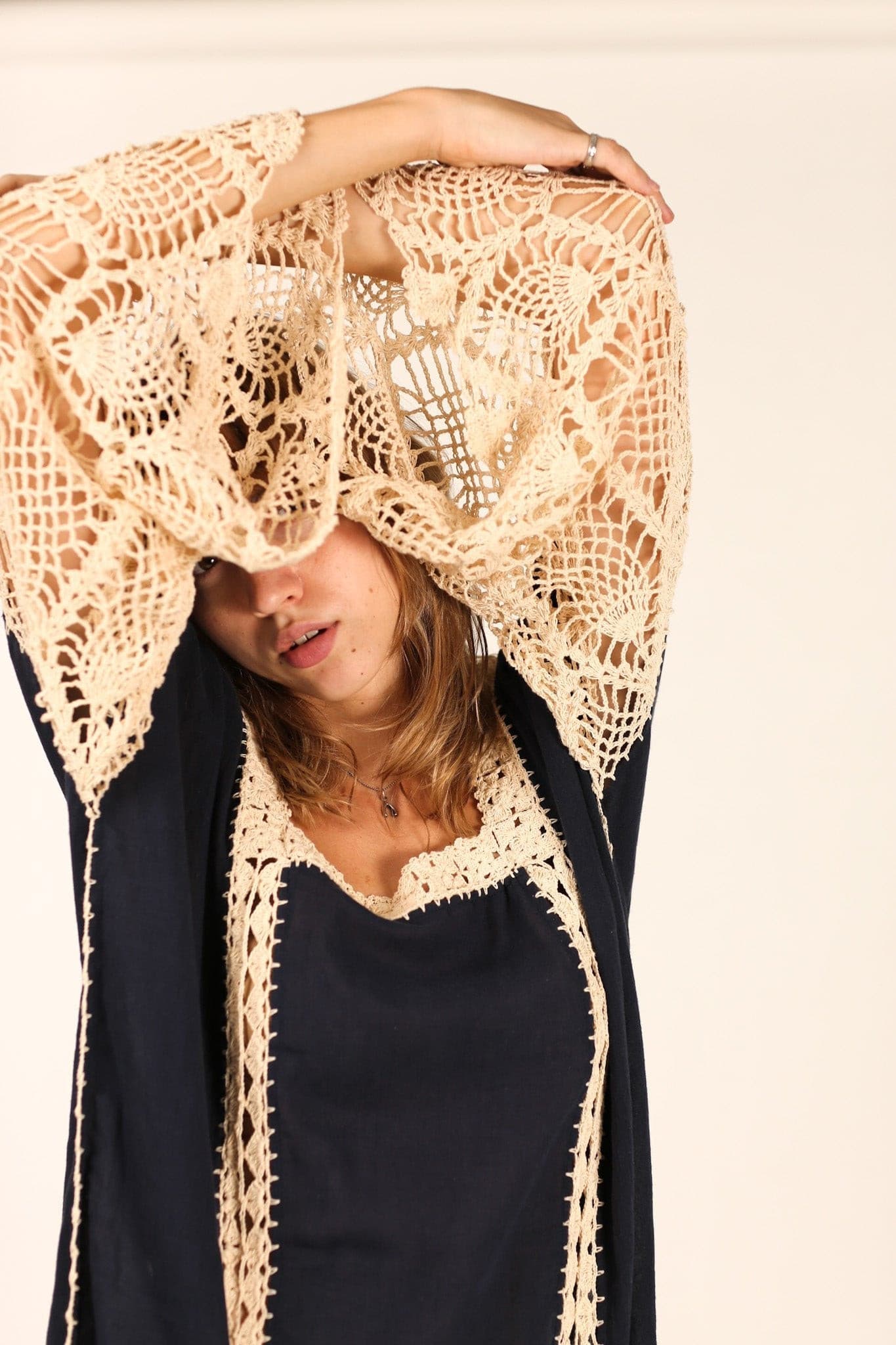 CROCHET KAFTAN HANNELI - sustainably made MOMO NEW YORK sustainable clothing, crochet slow fashion