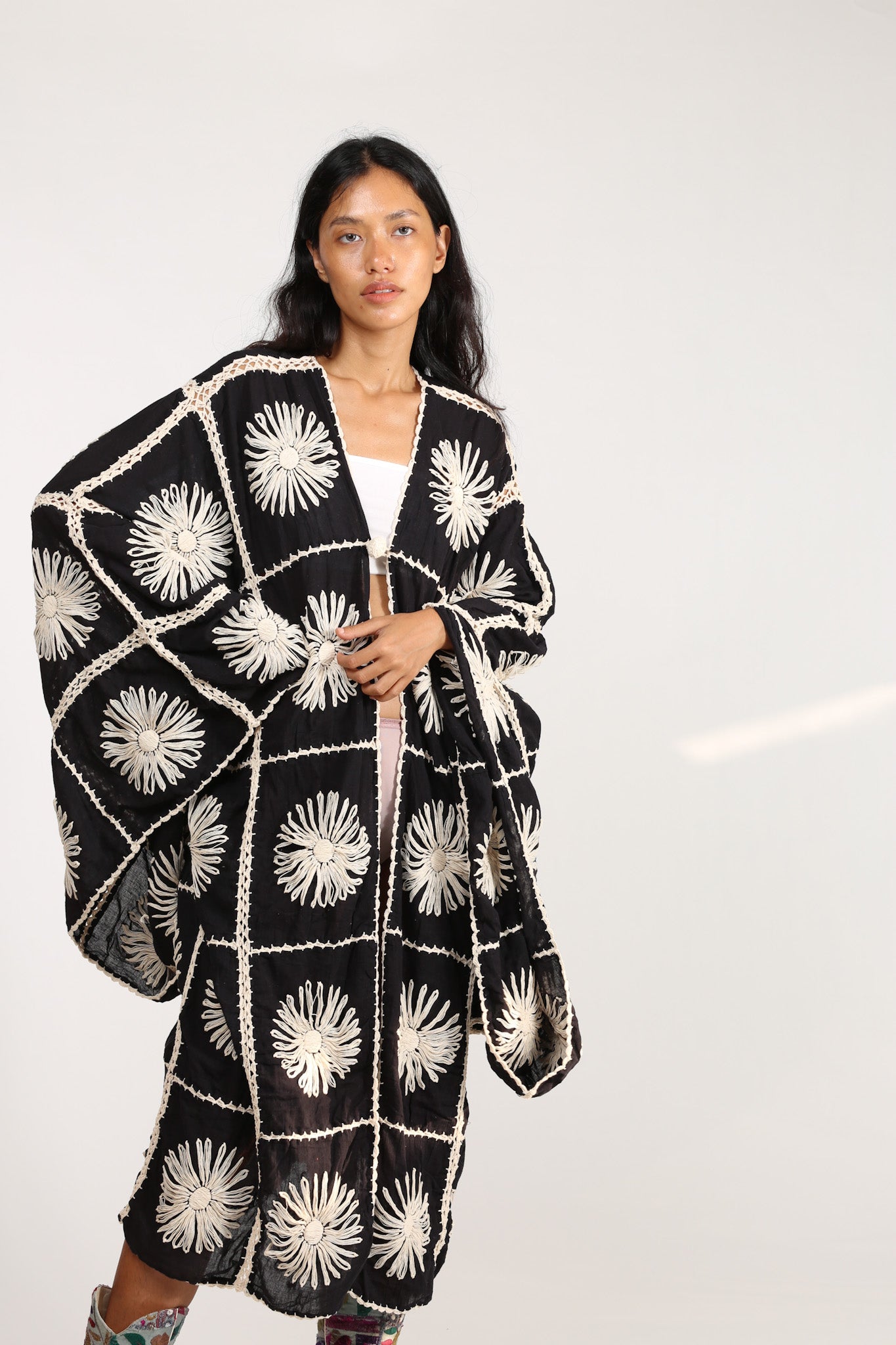 CROCHET KIMONO MAIGRET - sustainably made MOMO NEW YORK sustainable clothing, resort2023 slow fashion