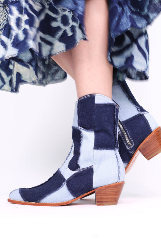 DENIM PATCHWORK BOOTS ANNIKA - MOMO NEW YORK