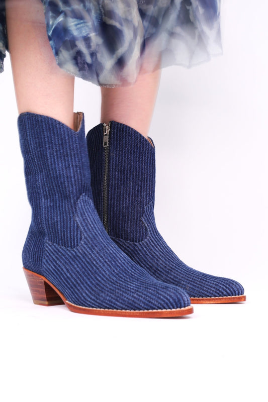 DENIM STRIPE ANKLE BOOTS TUZIA MOMO NEW YORK