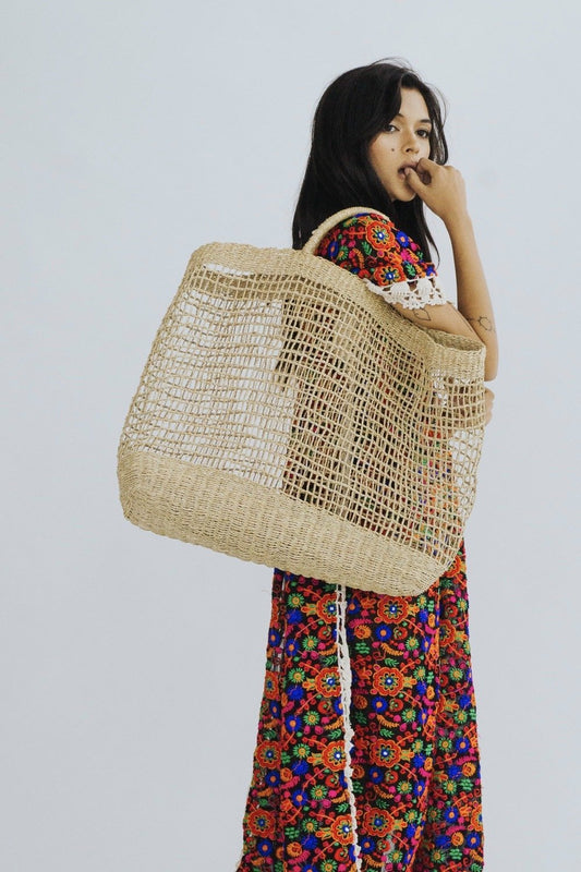 EMBROIDERED BASKET SHOPPER SHOPPING TOTE BAG MOMO NEW YORK