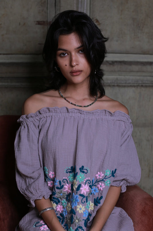 EMBROIDERED COTTON DRESS QUINCY MOMO NEW YORK