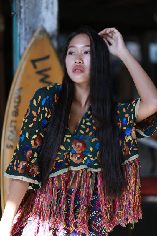 EMBROIDERED FRINGE TOP ANNELIES MOMO NEW YORK
