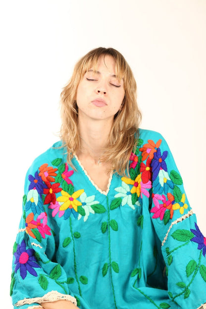 EMBROIDERED KAFTAN NATALIE - sustainably made MOMO NEW YORK sustainable clothing, resort2023 slow fashion