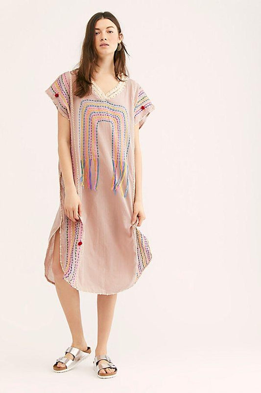 EMBROIDERED KAFTAN NUTSU NUDE / PINK MOMO NEW YORK