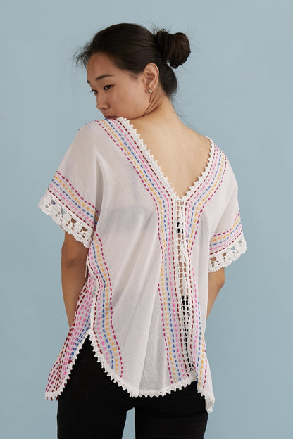 EMBROIDERED KAFTAN TOP SANDY MOMO NEW YORK