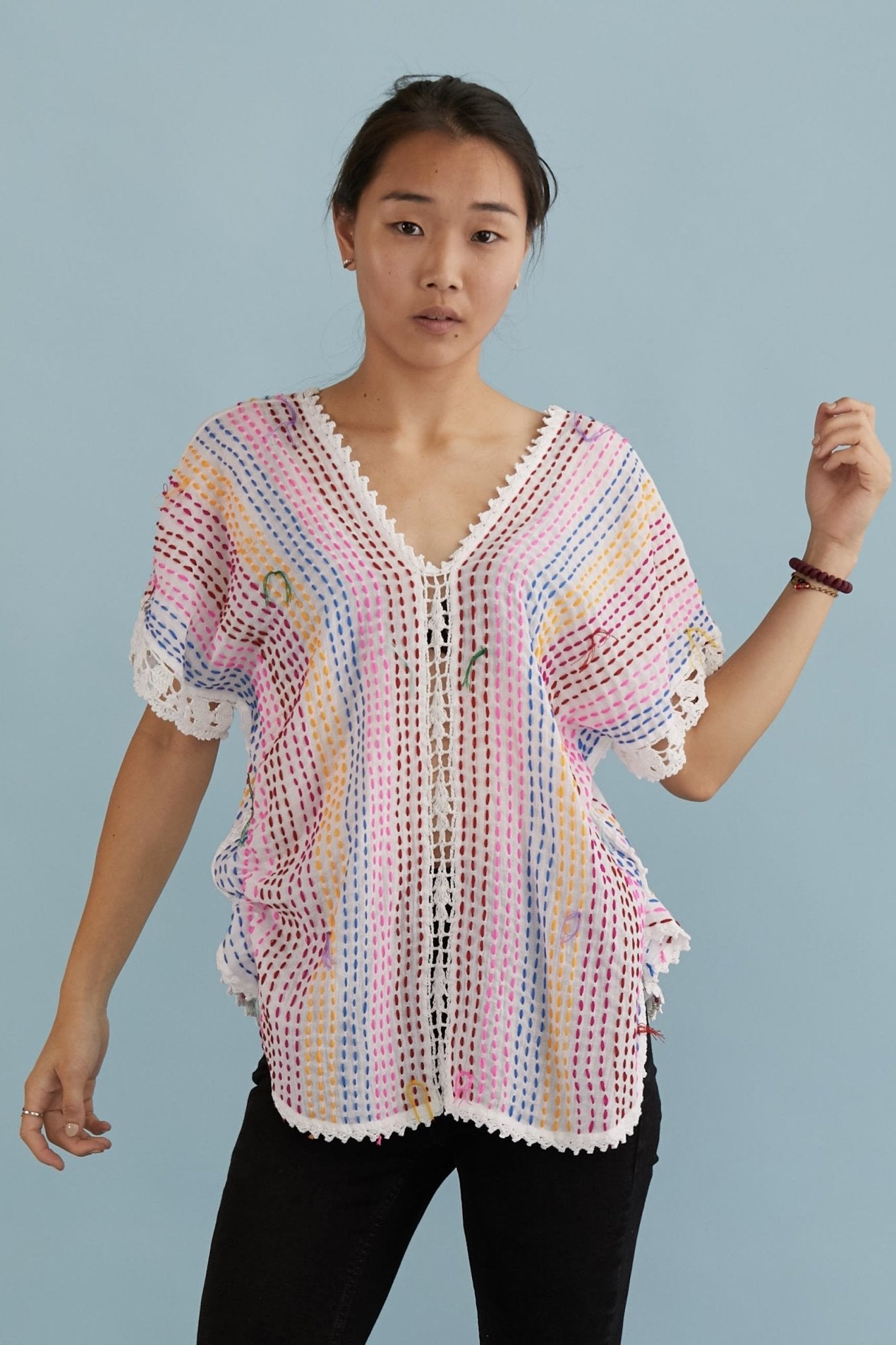 EMBROIDERED KAFTAN TOP SANDY MOMO NEW YORK
