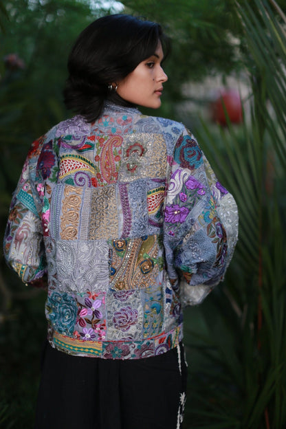 Embroidered Patchwork Bomber Jacket Serena MOMONEWYORK