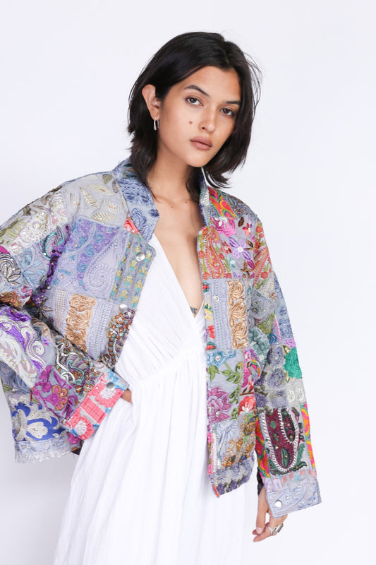 Embroidered Patchwork Bomber Jacket Serena MOMONEWYORK