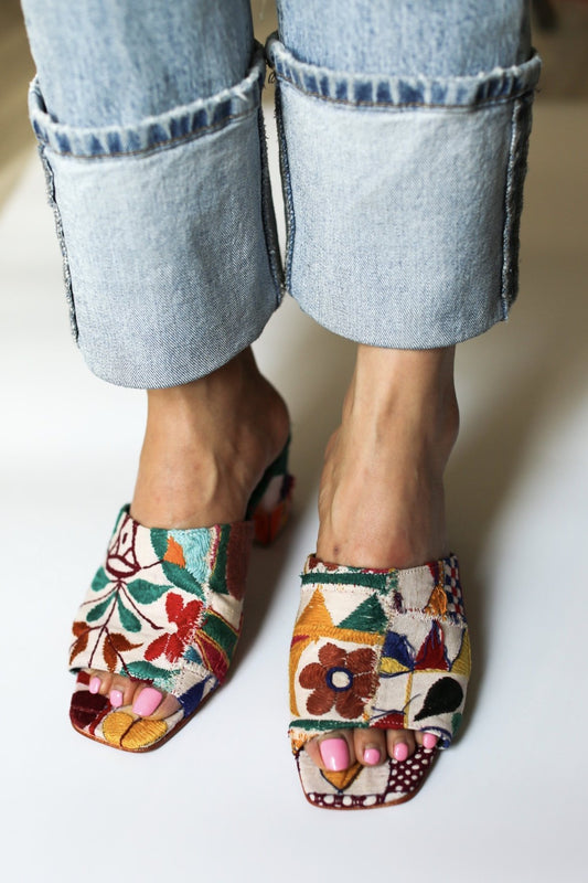 EMBROIDERED PATCHWORK SANDAL MULES LULU MOMO NEW YORK