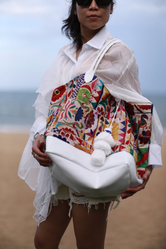 EMBROIDERED PATCHWORK SHOPPER BAG LUNA MOMO NEW YORK